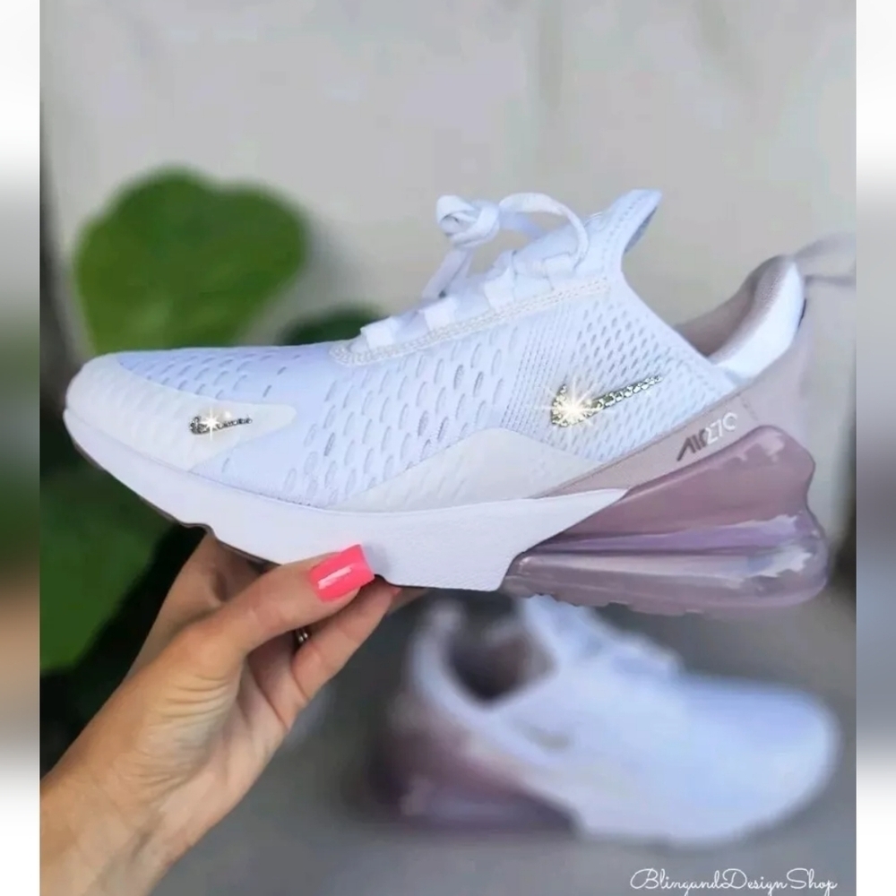 Women's Nike Air Max 270 White Violet Sneakers made with Swarovski Crystals - Picture 2 of 6